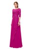 ColsBM Jody Hot Pink Bridesmaid Dresses Elbow Length Sleeve Simple A-line Floor Length Zipper Lace