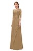 ColsBM Jody Indian Tan Bridesmaid Dresses Elbow Length Sleeve Simple A-line Floor Length Zipper Lace