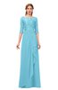 ColsBM Jody Light Blue Bridesmaid Dresses Elbow Length Sleeve Simple A-line Floor Length Zipper Lace