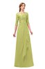 ColsBM Jody Linden Green Bridesmaid Dresses Elbow Length Sleeve Simple A-line Floor Length Zipper Lace