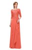 ColsBM Jody Living Coral Bridesmaid Dresses Elbow Length Sleeve Simple A-line Floor Length Zipper Lace