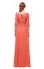 ColsBM Jody Living Coral Bridesmaid Dresses Elbow Length Sleeve Simple A-line Floor Length Zipper Lace