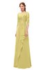 ColsBM Jody Misted Yellow Bridesmaid Dresses Elbow Length Sleeve Simple A-line Floor Length Zipper Lace