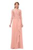 ColsBM Jody Peach Bridesmaid Dresses Elbow Length Sleeve Simple A-line Floor Length Zipper Lace