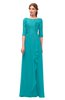 ColsBM Jody Peacock Blue Bridesmaid Dresses Elbow Length Sleeve Simple A-line Floor Length Zipper Lace