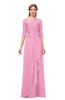 ColsBM Jody Pink Bridesmaid Dresses Elbow Length Sleeve Simple A-line Floor Length Zipper Lace