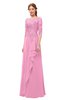 ColsBM Jody Pink Bridesmaid Dresses Elbow Length Sleeve Simple A-line Floor Length Zipper Lace