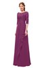 ColsBM Jody Raspberry Bridesmaid Dresses Elbow Length Sleeve Simple A-line Floor Length Zipper Lace