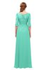 ColsBM Jody Seafoam Green Bridesmaid Dresses Elbow Length Sleeve Simple A-line Floor Length Zipper Lace