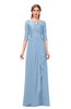ColsBM Jody Sky Blue Bridesmaid Dresses Elbow Length Sleeve Simple A-line Floor Length Zipper Lace