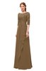 ColsBM Jody Truffle Bridesmaid Dresses Elbow Length Sleeve Simple A-line Floor Length Zipper Lace