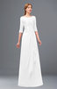 ColsBM Jody White Bridesmaid Dresses Elbow Length Sleeve Simple A-line Floor Length Zipper Lace
