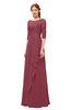 ColsBM Jody Wine Bridesmaid Dresses Elbow Length Sleeve Simple A-line Floor Length Zipper Lace