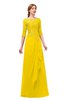 ColsBM Jody Yellow Bridesmaid Dresses Elbow Length Sleeve Simple A-line Floor Length Zipper Lace