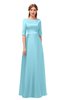 ColsBM Silver Aqua Bridesmaid Dresses Mature Floor Length Boat Zip up Sash A-line