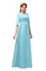 ColsBM Silver Aqua Bridesmaid Dresses Mature Floor Length Boat Zip up Sash A-line