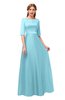 ColsBM Silver Aqua Bridesmaid Dresses Mature Floor Length Boat Zip up Sash A-line