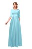 ColsBM Silver Aqua Bridesmaid Dresses Mature Floor Length Boat Zip up Sash A-line