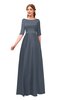 ColsBM Silver Charcoal Bridesmaid Dresses Mature Floor Length Boat Zip up Sash A-line