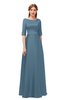 ColsBM Silver Copen Blue Bridesmaid Dresses Mature Floor Length Boat Zip up Sash A-line