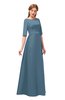 ColsBM Silver Copen Blue Bridesmaid Dresses Mature Floor Length Boat Zip up Sash A-line