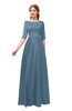 ColsBM Silver Copen Blue Bridesmaid Dresses Mature Floor Length Boat Zip up Sash A-line