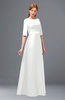 ColsBM Silver White Bridesmaid Dresses Mature Floor Length Boat Zip up Sash A-line