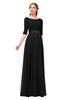 ColsBM Payton Black Bridesmaid Dresses Sash A-line Modest Bateau Half Length Sleeve Zip up