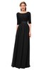 ColsBM Payton Black Bridesmaid Dresses Sash A-line Modest Bateau Half Length Sleeve Zip up
