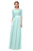 ColsBM Payton Blue Glass Bridesmaid Dresses Sash A-line Modest Bateau Half Length Sleeve Zip up