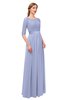 ColsBM Payton Blue Heron Bridesmaid Dresses Sash A-line Modest Bateau Half Length Sleeve Zip up