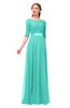 ColsBM Payton Blue Turquoise Bridesmaid Dresses Sash A-line Modest Bateau Half Length Sleeve Zip up
