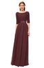 ColsBM Payton Burgundy Bridesmaid Dresses Sash A-line Modest Bateau Half Length Sleeve Zip up