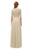 ColsBM Payton Champagne Bridesmaid Dresses Sash A-line Modest Bateau Half Length Sleeve Zip up