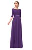 ColsBM Payton Dark Purple Bridesmaid Dresses Sash A-line Modest Bateau Half Length Sleeve Zip up