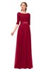 ColsBM Payton Dark Red Bridesmaid Dresses Sash A-line Modest Bateau Half Length Sleeve Zip up