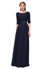 ColsBM Payton Dark Sapphire Bridesmaid Dresses Sash A-line Modest Bateau Half Length Sleeve Zip up