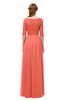 ColsBM Payton Fusion Coral Bridesmaid Dresses Sash A-line Modest Bateau Half Length Sleeve Zip up
