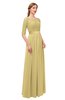 ColsBM Payton Gold Bridesmaid Dresses Sash A-line Modest Bateau Half Length Sleeve Zip up