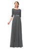 ColsBM Payton Grey Bridesmaid Dresses Sash A-line Modest Bateau Half Length Sleeve Zip up