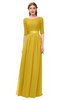 ColsBM Payton Lemon Curry Bridesmaid Dresses Sash A-line Modest Bateau Half Length Sleeve Zip up