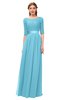 ColsBM Payton Light Blue Bridesmaid Dresses Sash A-line Modest Bateau Half Length Sleeve Zip up