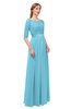 ColsBM Payton Light Blue Bridesmaid Dresses Sash A-line Modest Bateau Half Length Sleeve Zip up