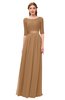 ColsBM Payton Light Brown Bridesmaid Dresses Sash A-line Modest Bateau Half Length Sleeve Zip up