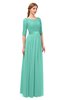 ColsBM Payton Mint Green Bridesmaid Dresses Sash A-line Modest Bateau Half Length Sleeve Zip up