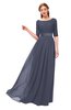 ColsBM Payton Nightshadow Blue Bridesmaid Dresses Sash A-line Modest Bateau Half Length Sleeve Zip up