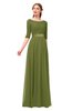 ColsBM Payton Olive Green Bridesmaid Dresses Sash A-line Modest Bateau Half Length Sleeve Zip up