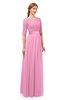 ColsBM Payton Pink Bridesmaid Dresses Sash A-line Modest Bateau Half Length Sleeve Zip up