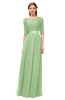 ColsBM Payton Sage Green Bridesmaid Dresses Sash A-line Modest Bateau Half Length Sleeve Zip up