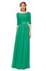 ColsBM Payton Sea Green Bridesmaid Dresses Sash A-line Modest Bateau Half Length Sleeve Zip up